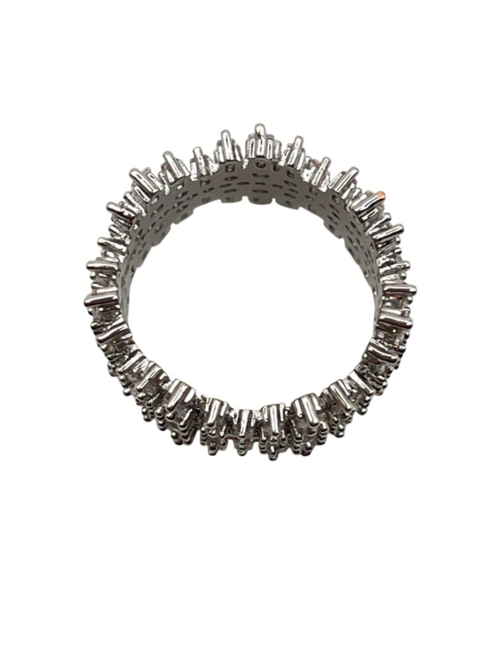 Wide Eternity Band Baguette Round Cubic Zirconia Ring Sz 8 Silver Tone Iced Out - Picture 5 of 7